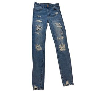 American Eagle Womens Jeans Ankle Leg Distressed Next Level Stretch Blue Size 2